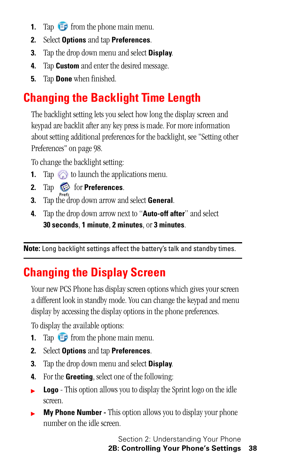 Changing the backlight time length, Changing the display screen | Samsung SPH-I330 User Manual | Page 42 / 206