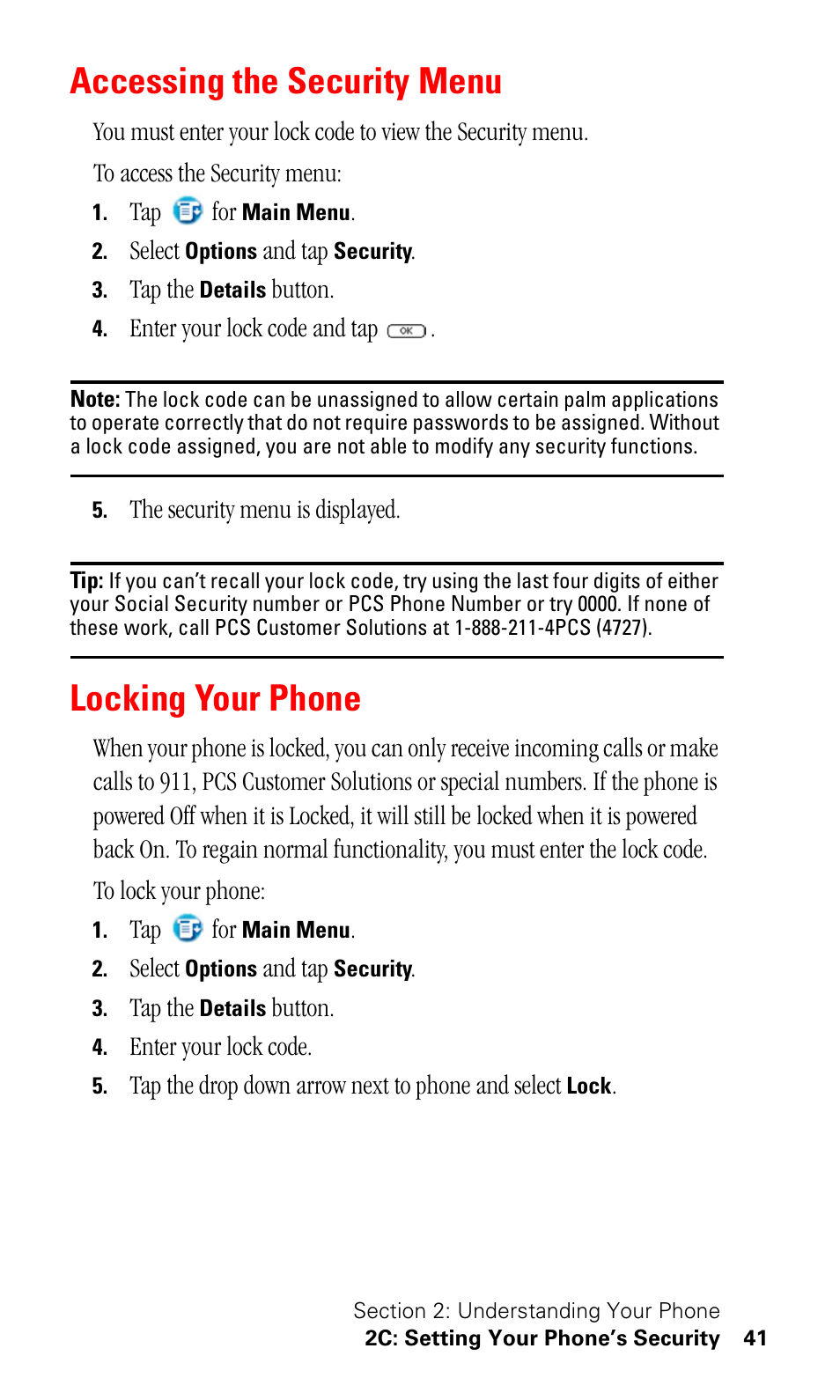 Accessing the security menu, Locking your phone | Samsung SPH-I330 User Manual | Page 45 / 206