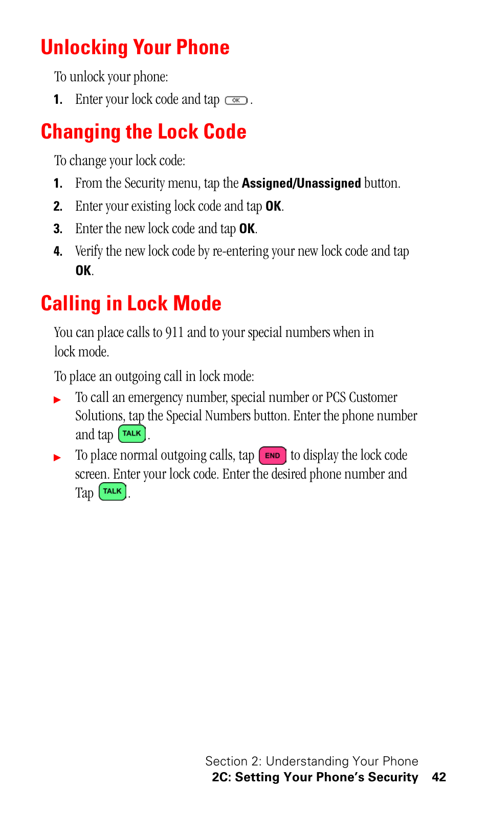 Unlocking your phone, Changing the lock code, Calling in lock mode | Samsung SPH-I330 User Manual | Page 46 / 206