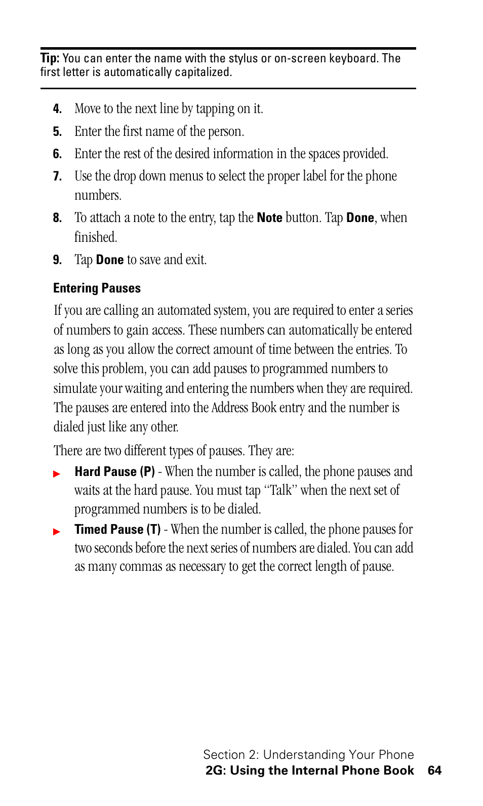 Entering pauses | Samsung SPH-I330 User Manual | Page 68 / 206