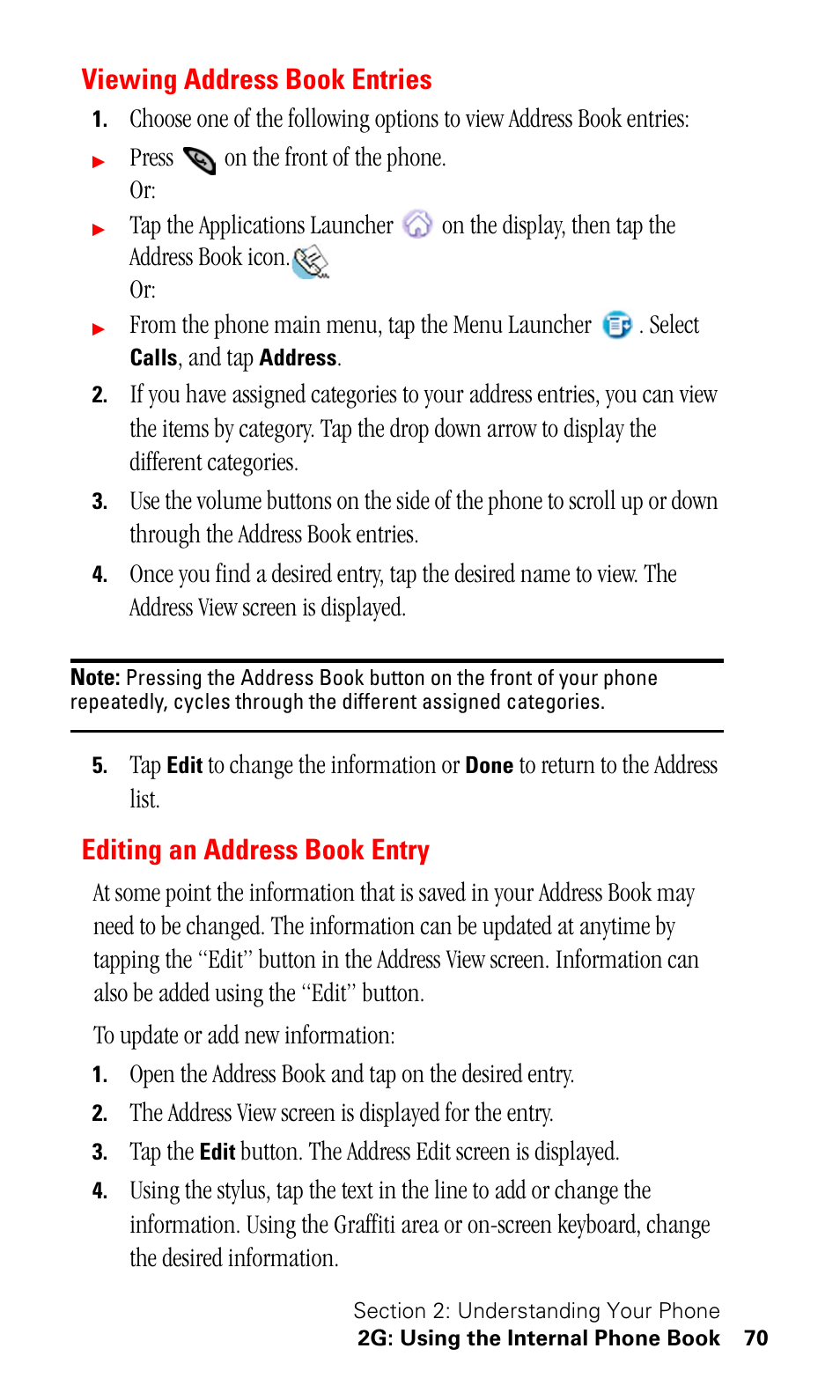 Viewing address book entries, Editing an address book entry | Samsung SPH-I330 User Manual | Page 74 / 206