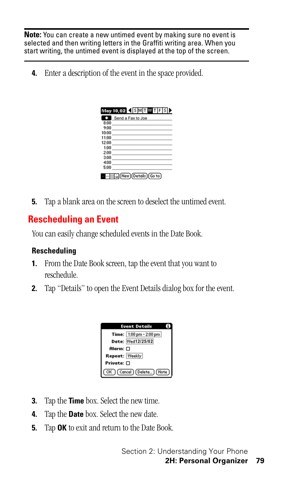 Rescheduling an event, Rescheduling | Samsung SPH-I330 User Manual | Page 83 / 206