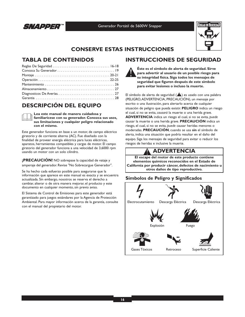 Snapper 30215 User Manual | Page 16 / 28