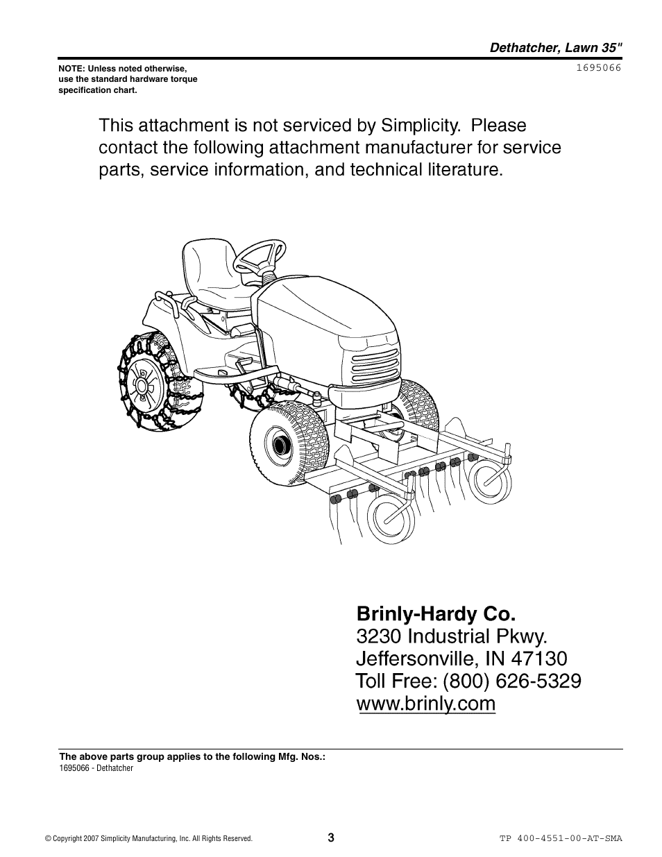 Dethatcher, lawn 35 | Snapper 4551 User Manual | Page 3 / 4