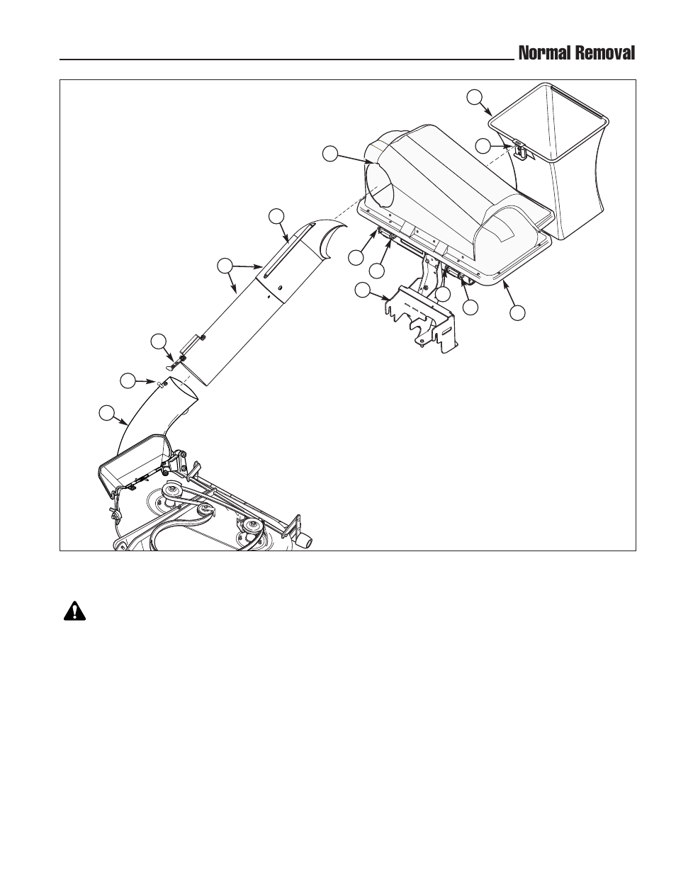 Normal removal, Warning | Snapper Clean Sweep Twin Catcher User Manual | Page 13 / 14