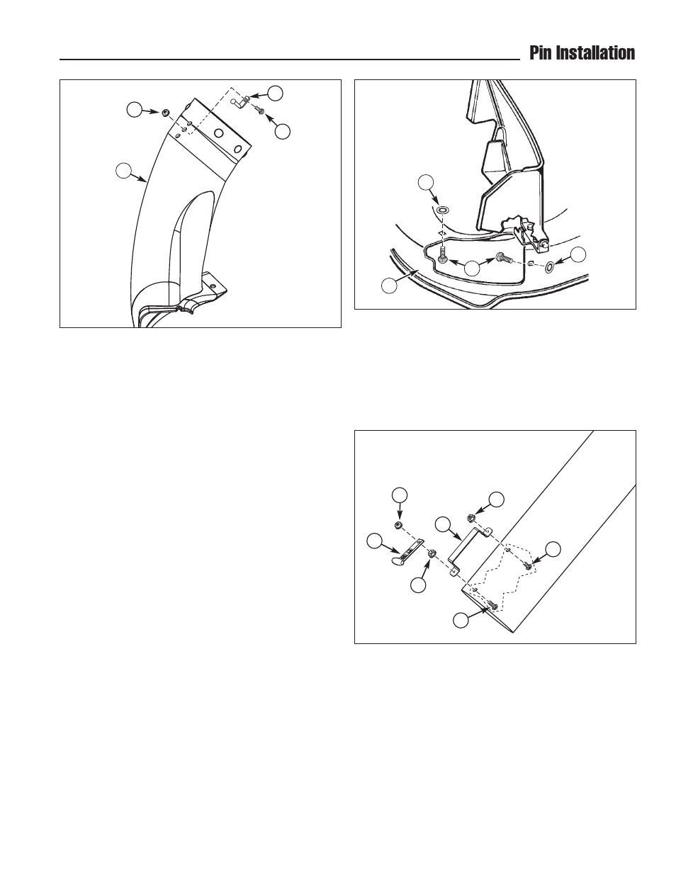 Pin installation, Component installation | Snapper Clean Sweep Twin Catcher User Manual | Page 7 / 14