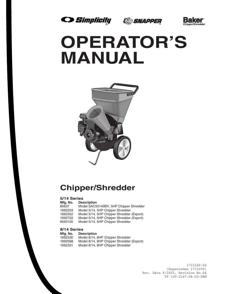 Snapper 5/14 User Manual | 27 pages