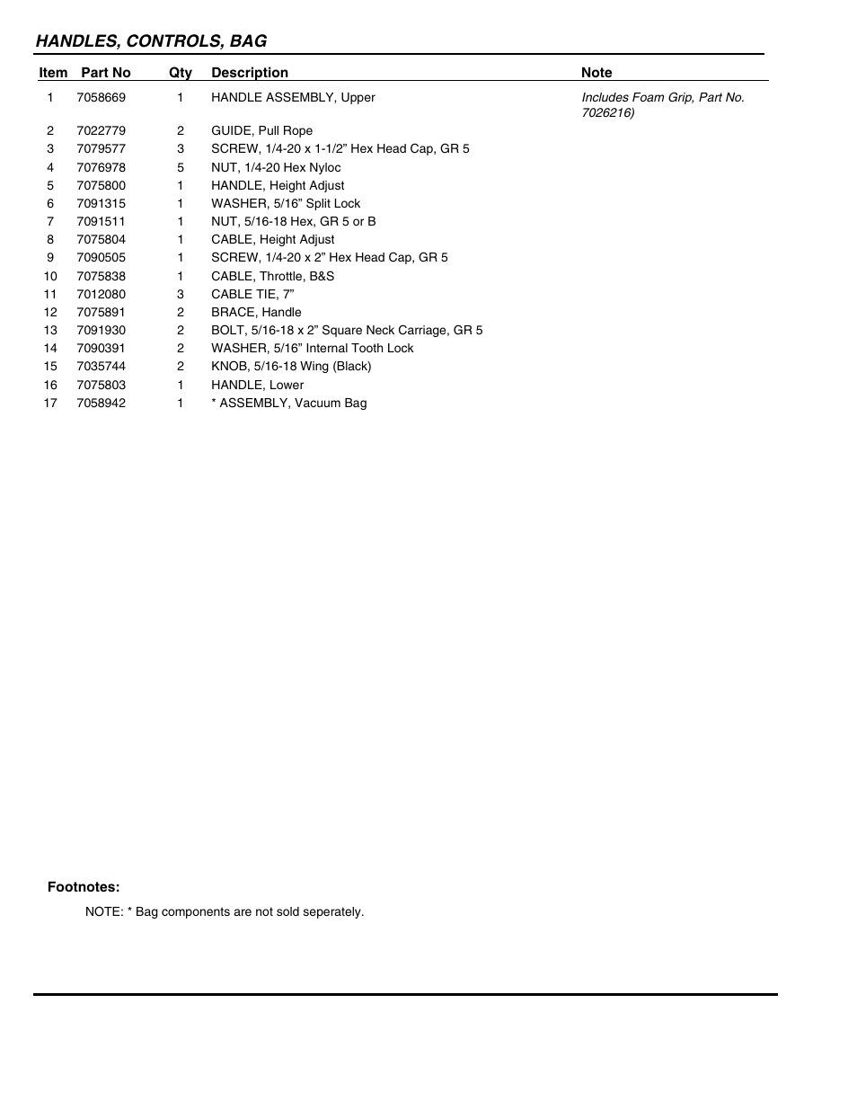 Handles, controls, bag | Snapper ESV25650B User Manual | Page 5 / 16