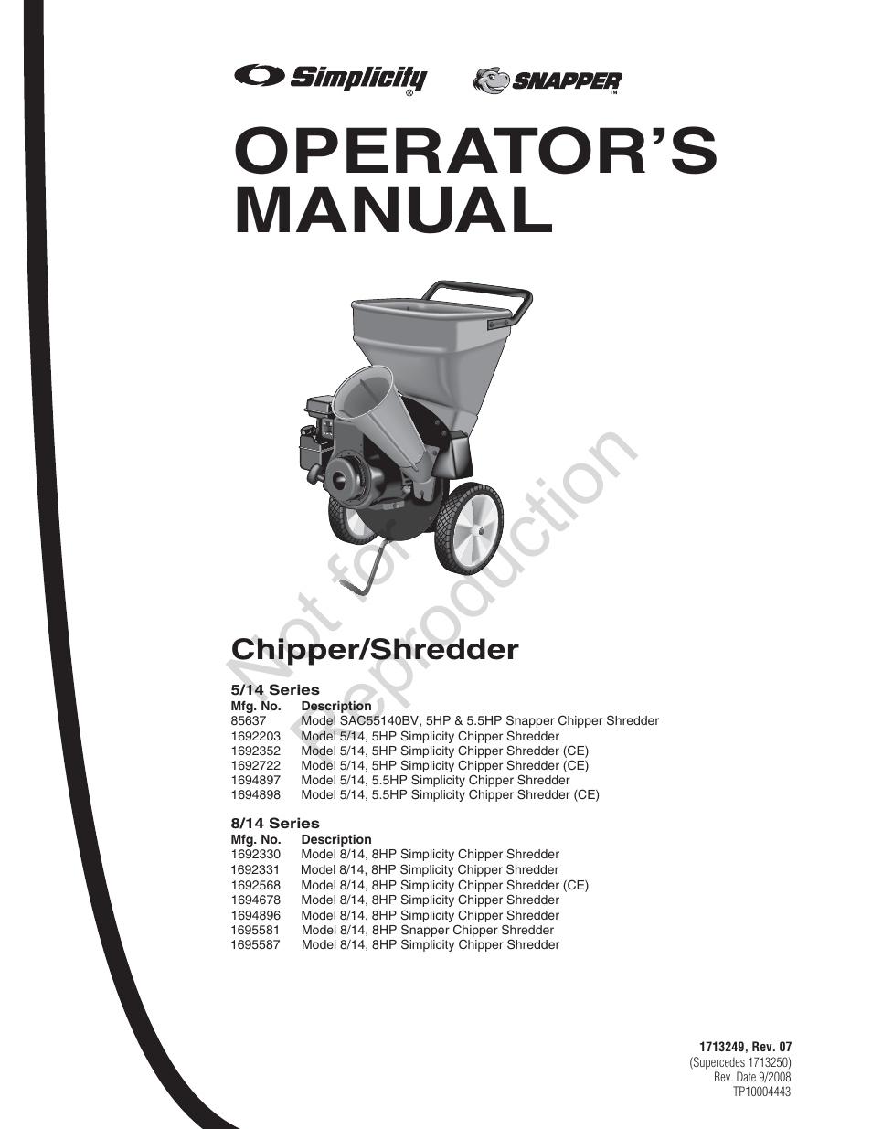 Snapper 5/14 SERIES User Manual | 28 pages