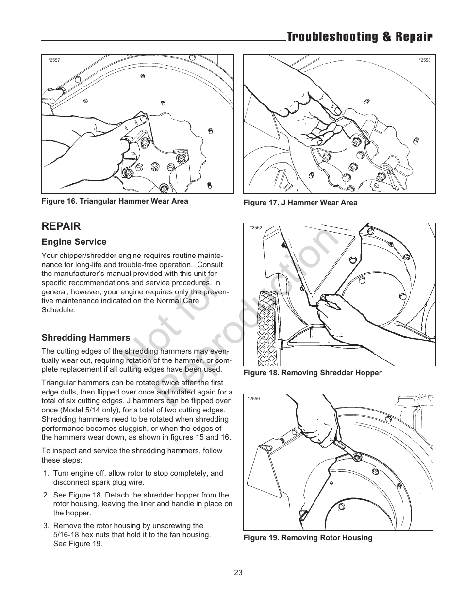 Not for reproduction, Troubleshooting & repair | Snapper 5/14 SERIES User Manual | Page 23 / 28