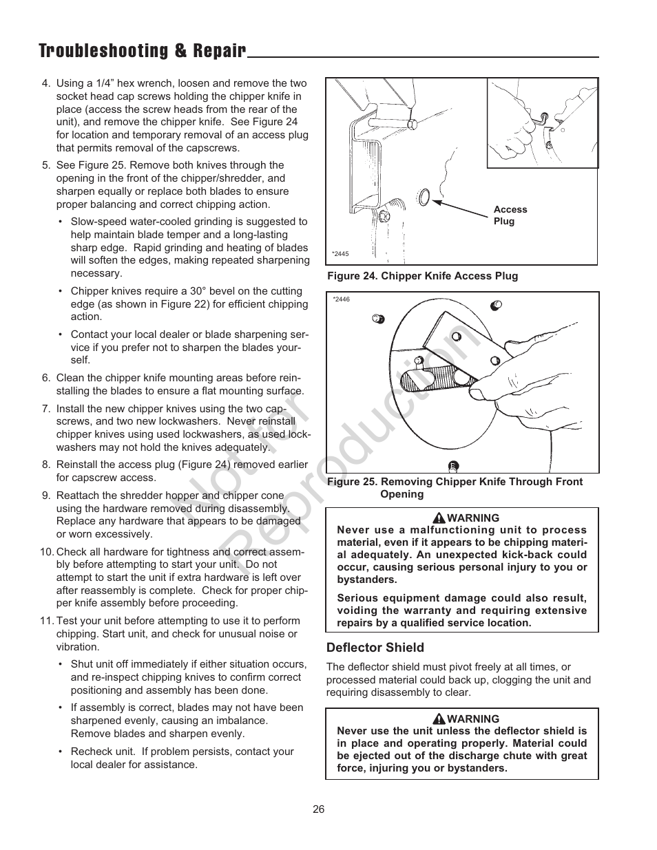 Not for reproduction, Troubleshooting & repair | Snapper 5/14 SERIES User Manual | Page 26 / 28