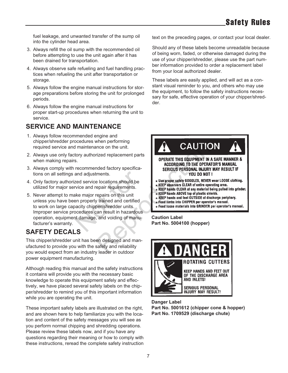 Not for reproduction, Safety rules | Snapper 5/14 SERIES User Manual | Page 7 / 28