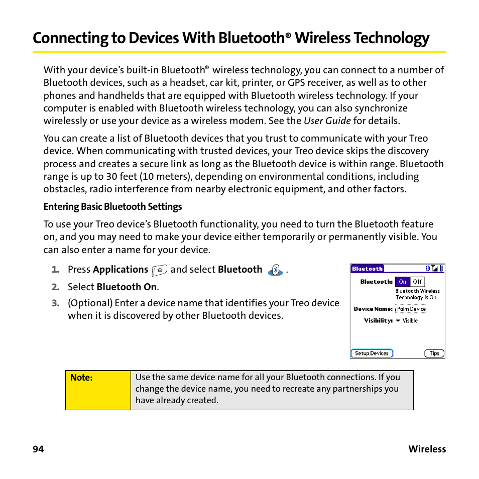 Connecting to devices with bluetooth, Wireless technology | Sprint Nextel 755P User Manual | Page 100 / 130