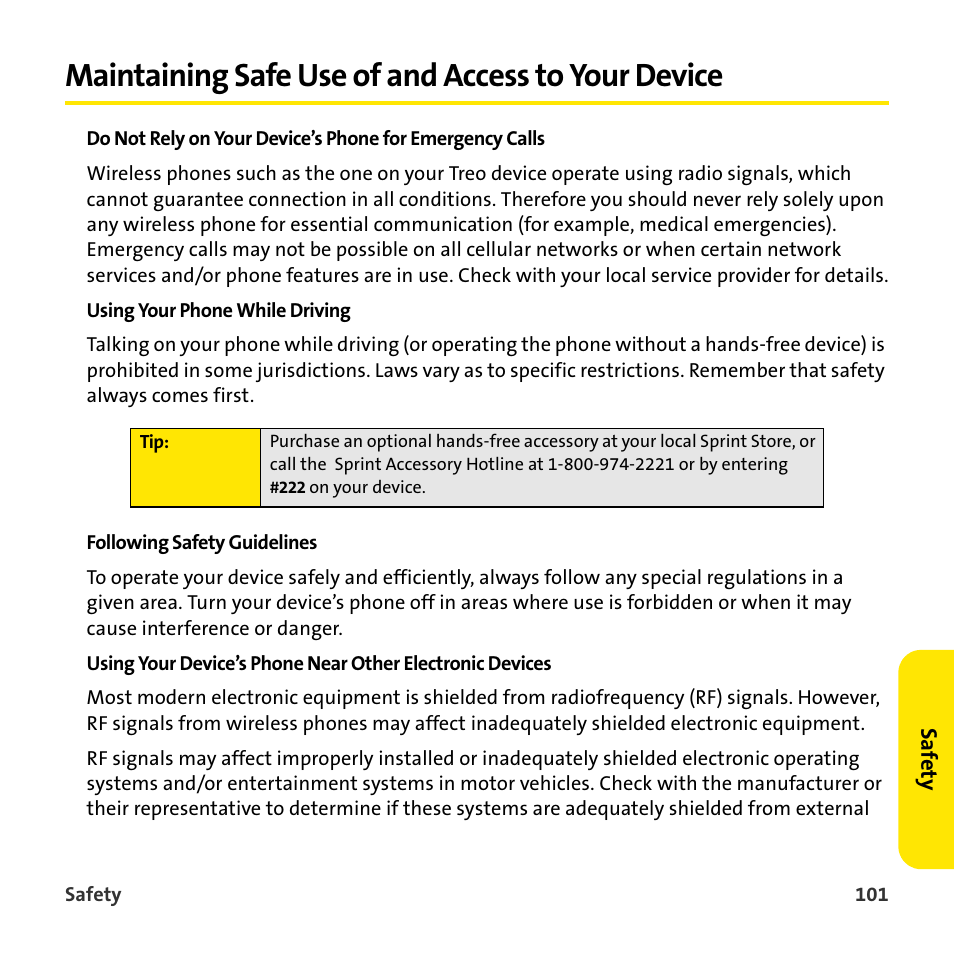 Maintaining safe use of and access to your device | Sprint Nextel 755P User Manual | Page 107 / 130