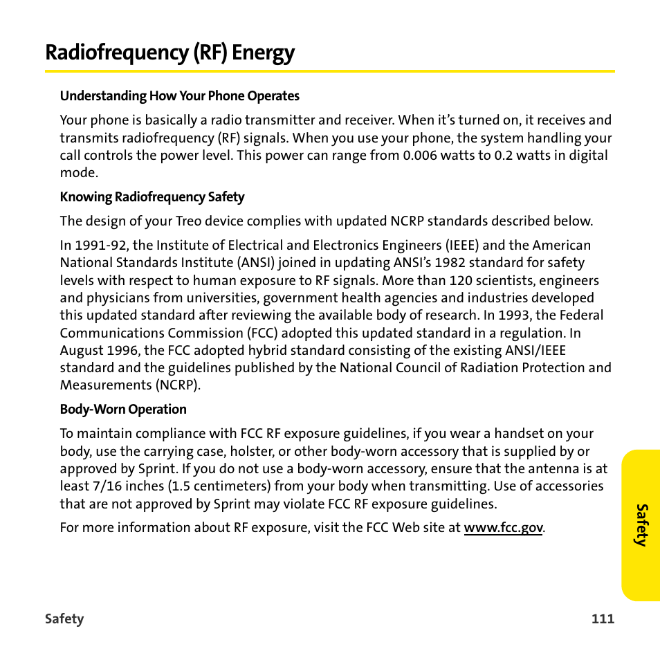 Radiofrequency (rf) energy | Sprint Nextel 755P User Manual | Page 117 / 130