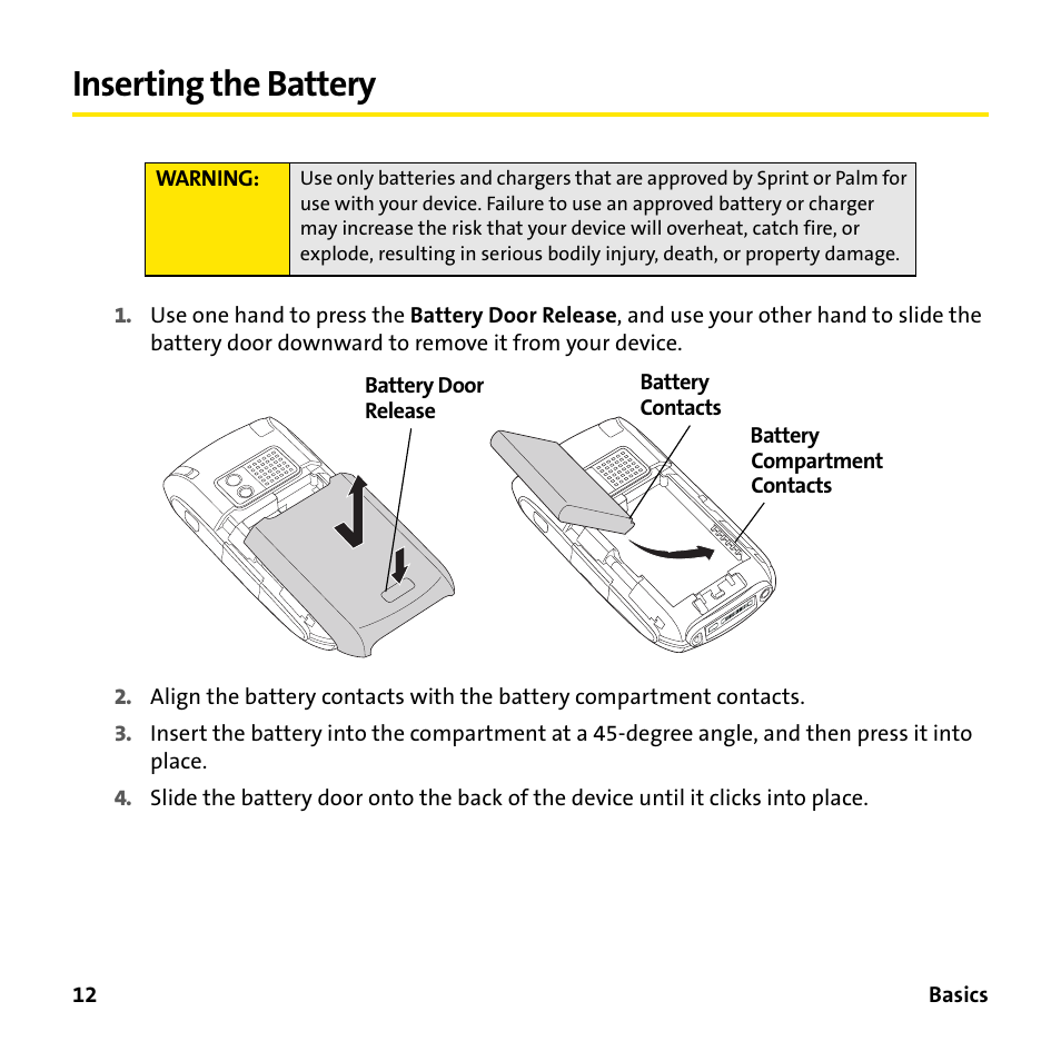Inserting the battery | Sprint Nextel 755P User Manual | Page 18 / 130