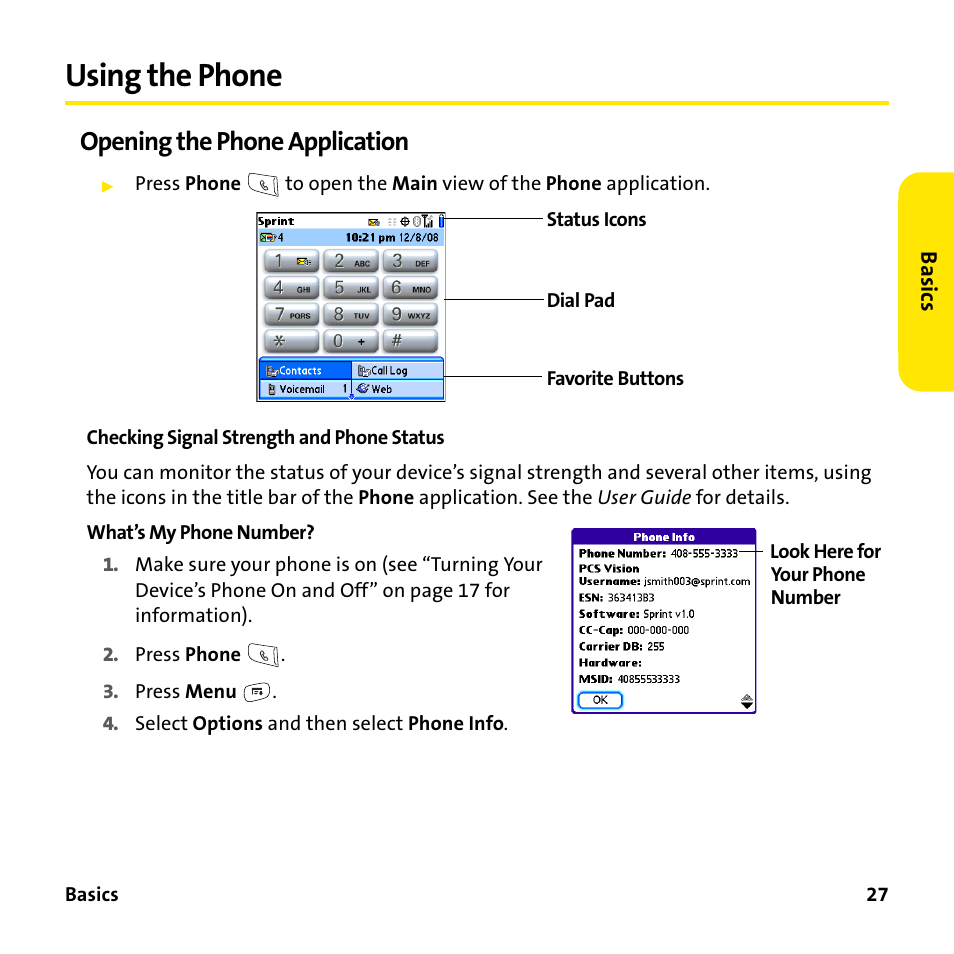 Using the phone, Opening the phone application | Sprint Nextel 755P User Manual | Page 33 / 130