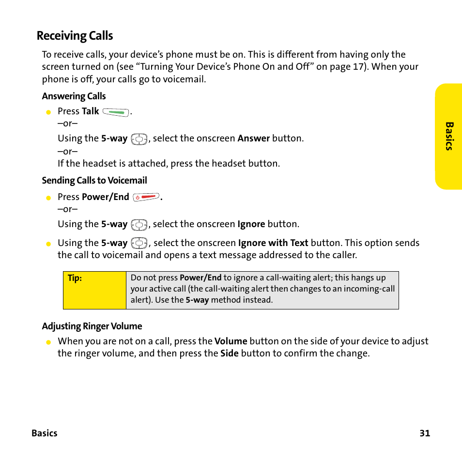 Receiving calls | Sprint Nextel 755P User Manual | Page 37 / 130