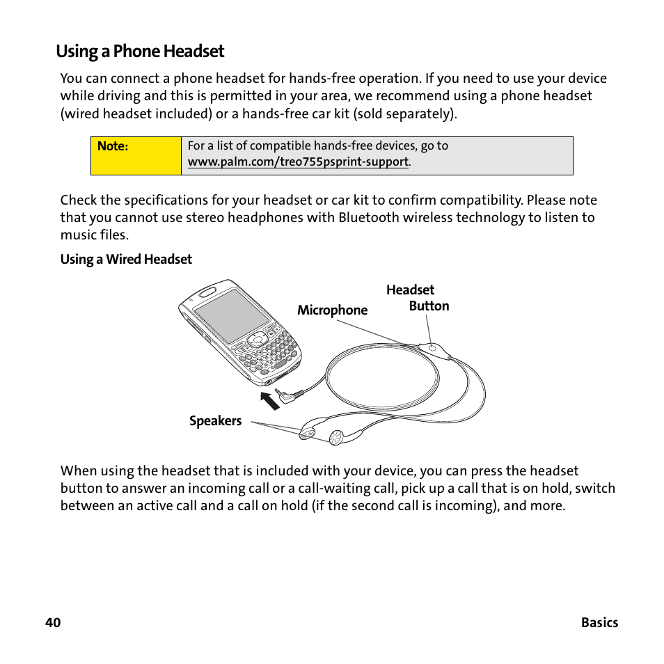 Using a phone headset | Sprint Nextel 755P User Manual | Page 46 / 130