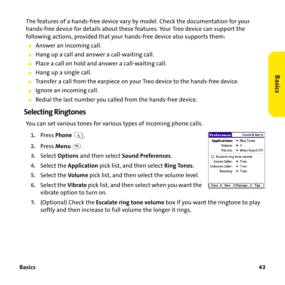 Selecting ringtones, Basics | Sprint Nextel 755P User Manual | Page 49 / 130