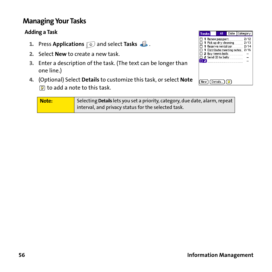 Managing your tasks | Sprint Nextel 755P User Manual | Page 62 / 130