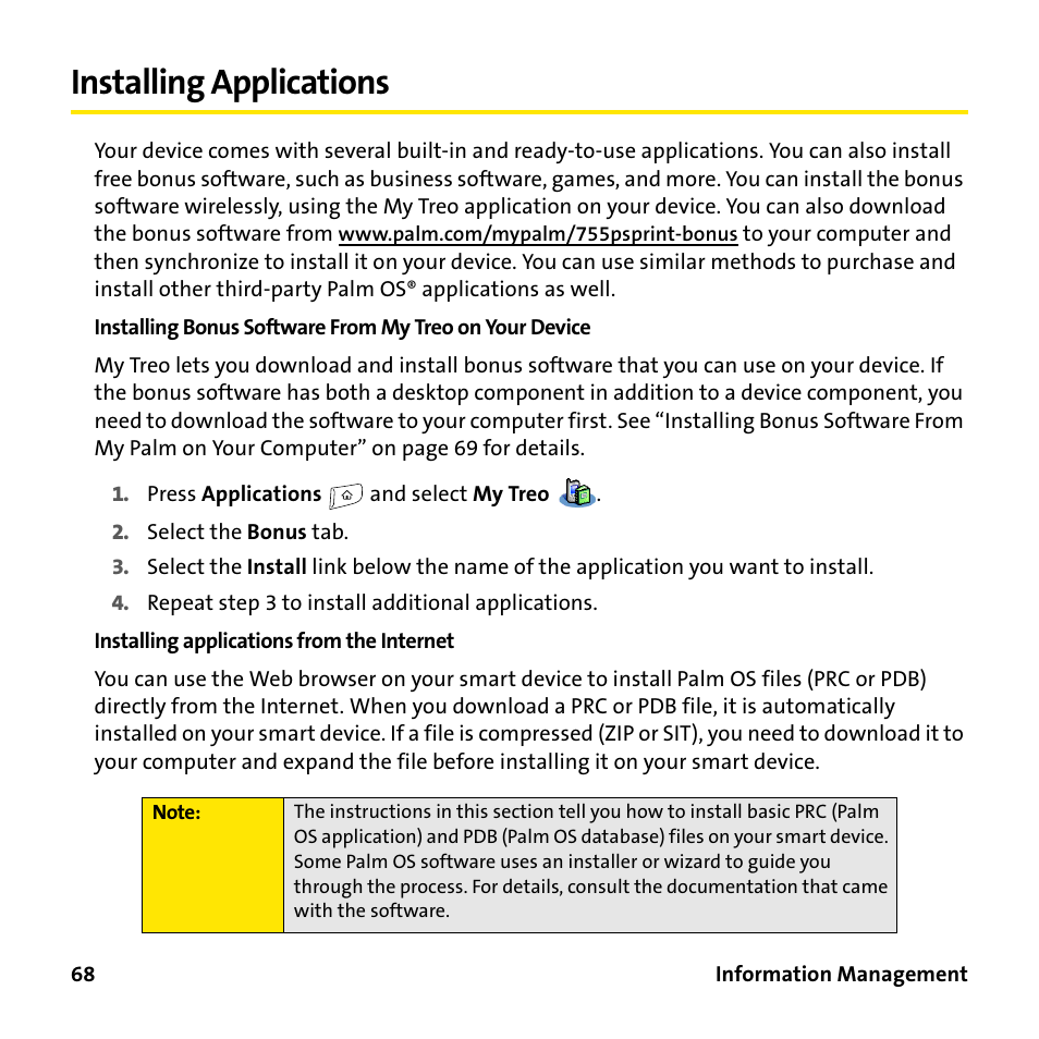 Installing applications | Sprint Nextel 755P User Manual | Page 74 / 130