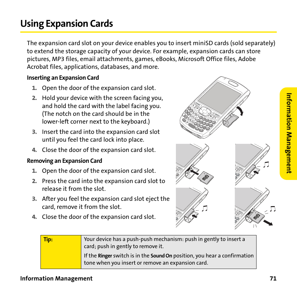Using expansion cards | Sprint Nextel 755P User Manual | Page 77 / 130