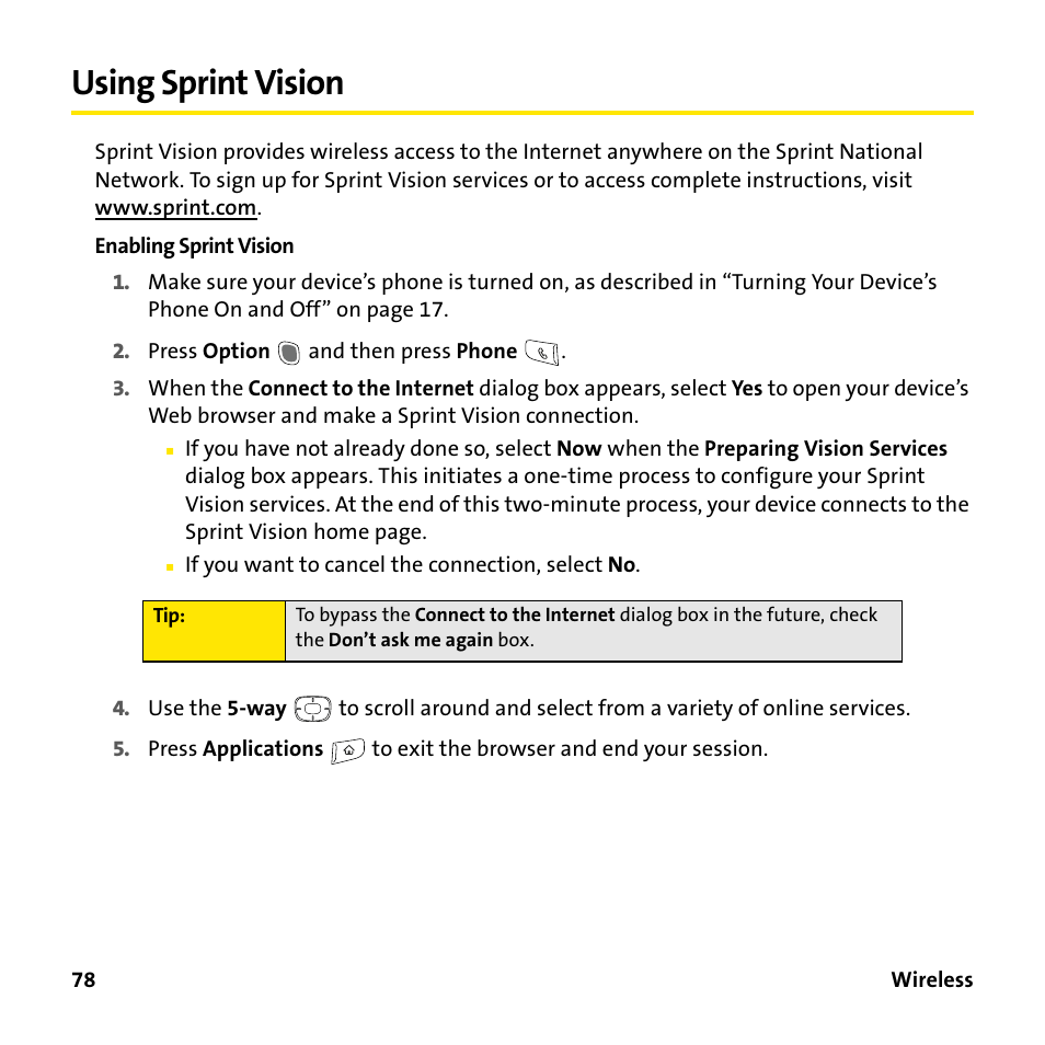 Using sprint vision | Sprint Nextel 755P User Manual | Page 84 / 130