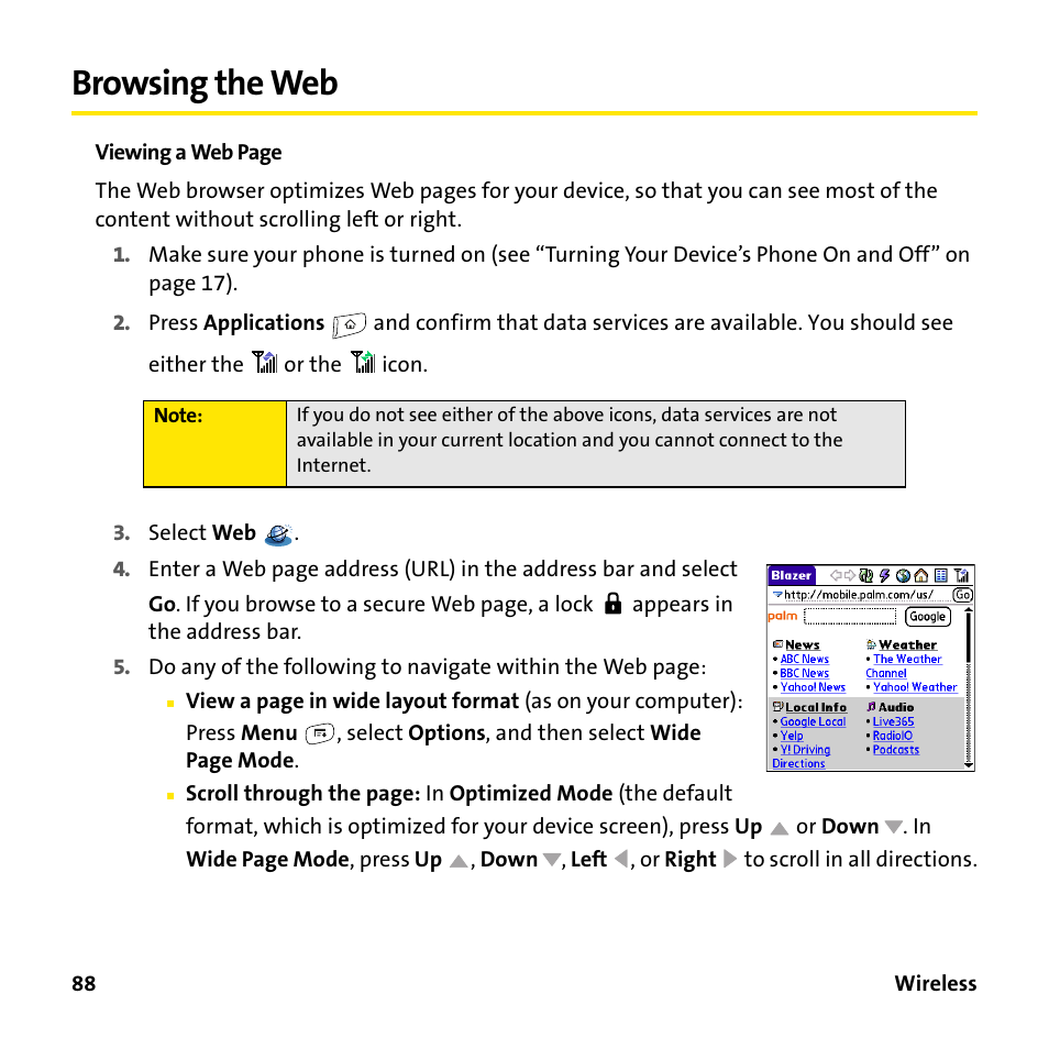 Browsing the web | Sprint Nextel 755P User Manual | Page 94 / 130