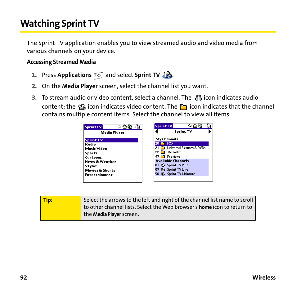 Watching sprint tv | Sprint Nextel 755P User Manual | Page 98 / 130