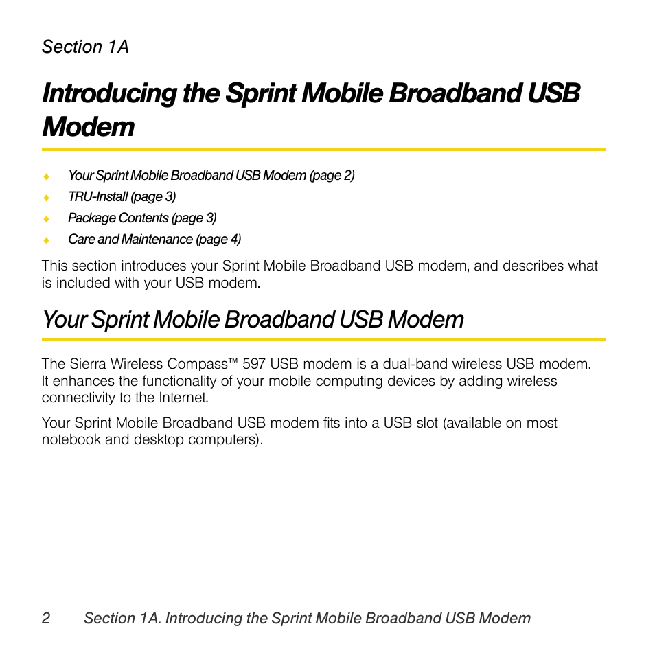 Introducing the sprint mobile broadband usb modem, Your sprint mobile broadband usb modem | Sprint Nextel Compass 597 User Manual | Page 10 / 44
