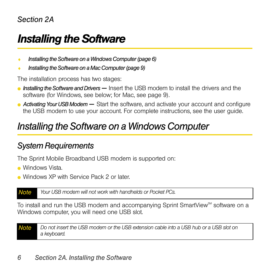 Installing the software, Installing the software on a windows computer, System requirements | 2a. installing the software | Sprint Nextel Compass 597 User Manual | Page 14 / 44