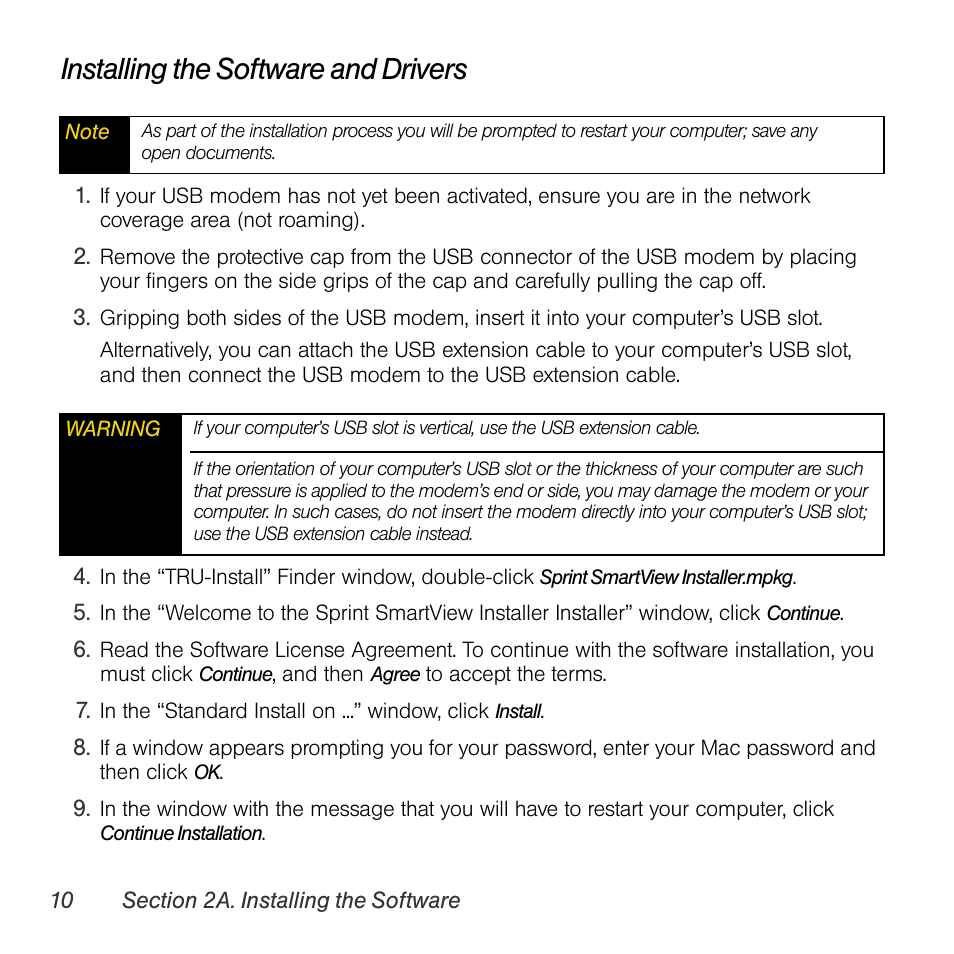 Installing the software and drivers | Sprint Nextel Compass 597 User Manual | Page 18 / 44