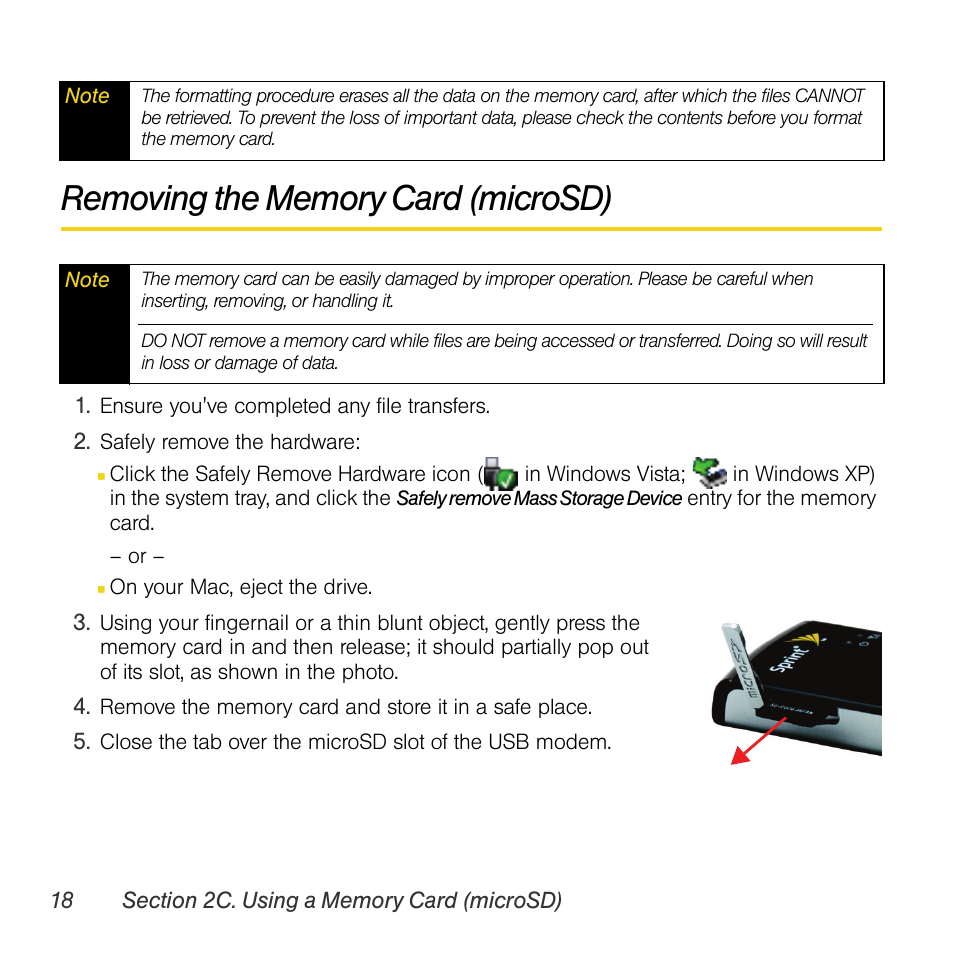 Removing the memory card (microsd) | Sprint Nextel Compass 597 User Manual | Page 26 / 44