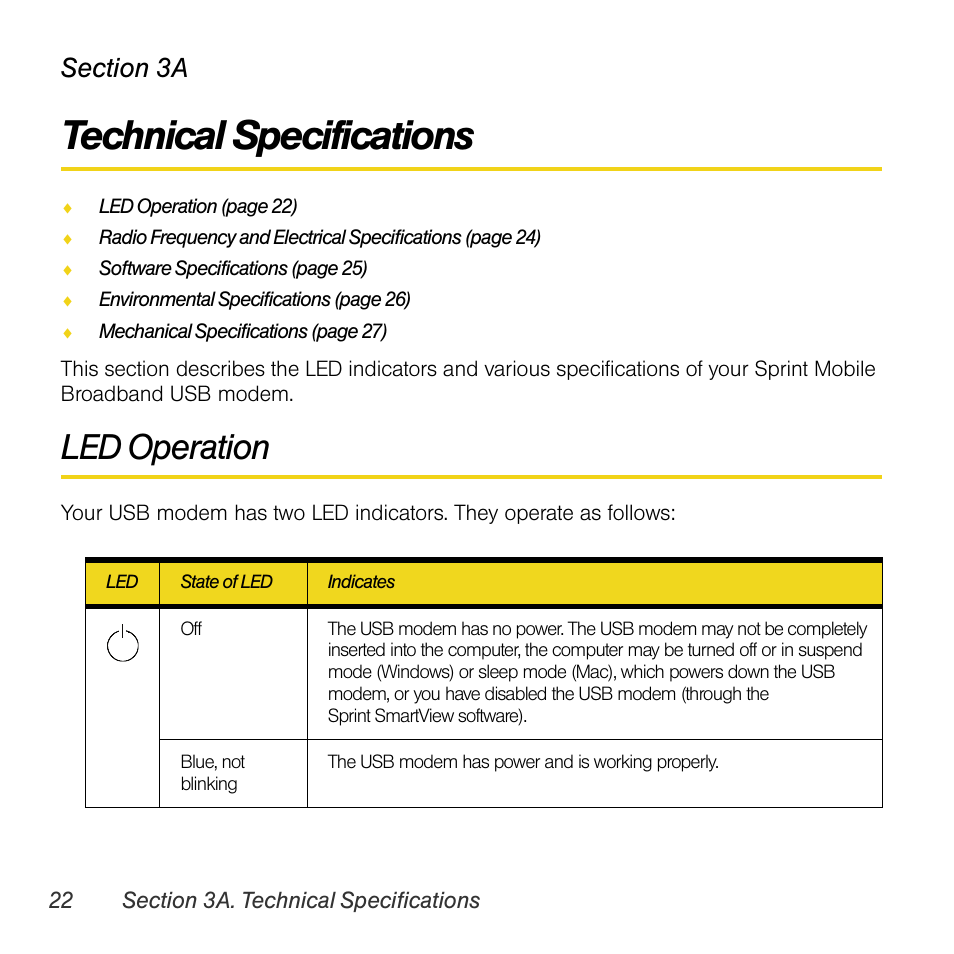 Technical specifications, Led operation, 3a. technical specifications | Sprint Nextel Compass 597 User Manual | Page 30 / 44