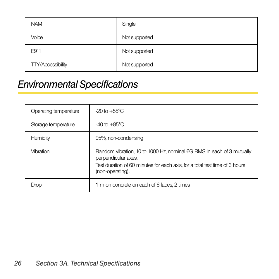 Environmental specifications | Sprint Nextel Compass 597 User Manual | Page 34 / 44