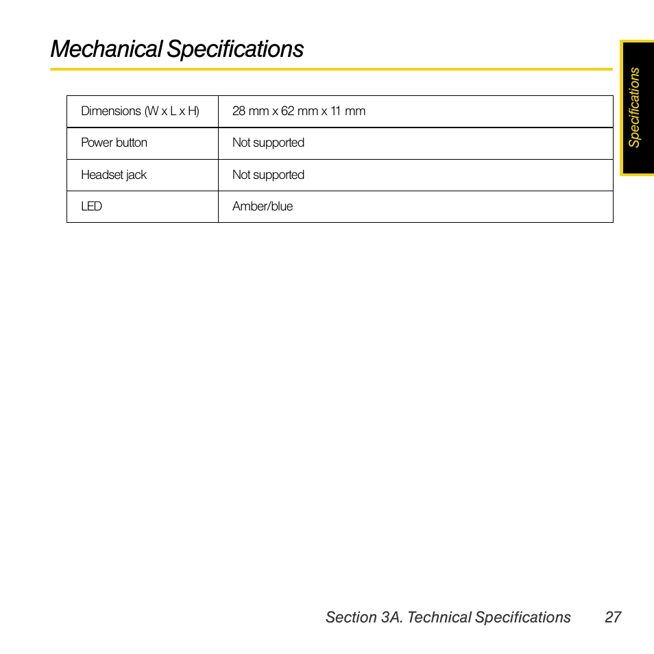 Mechanical specifications | Sprint Nextel Compass 597 User Manual | Page 35 / 44