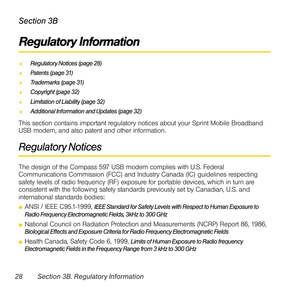 Regulatory information, Regulatory notices, 3b. regulatory information | Sprint Nextel Compass 597 User Manual | Page 36 / 44