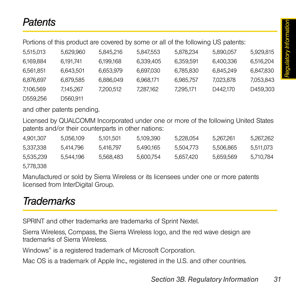Patents, Trademarks | Sprint Nextel Compass 597 User Manual | Page 39 / 44