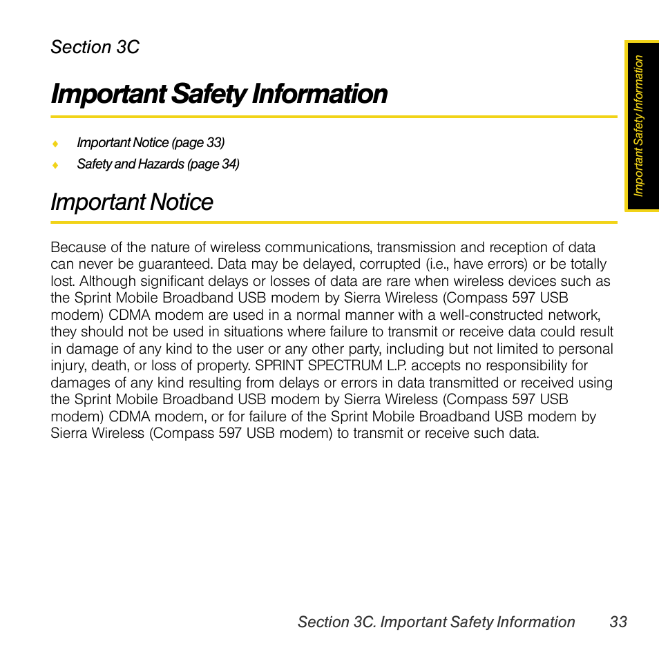 Important safety information, Important notice, 3c. important safety information | Sprint Nextel Compass 597 User Manual | Page 41 / 44