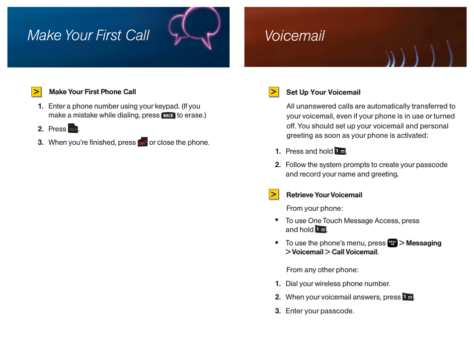 Voicemail make your first call | Sprint Nextel M320 User Manual | Page 4 / 13