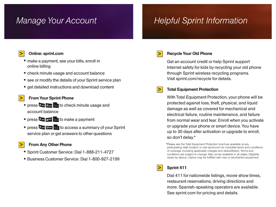 Helpful sprint information manage your account | Sprint Nextel M320 User Manual | Page 6 / 13