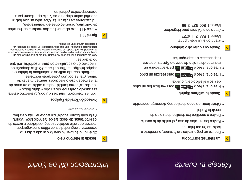 Información útil de sprint, Maneja tu cuenta | Sprint Nextel M320 User Manual | Page 8 / 13