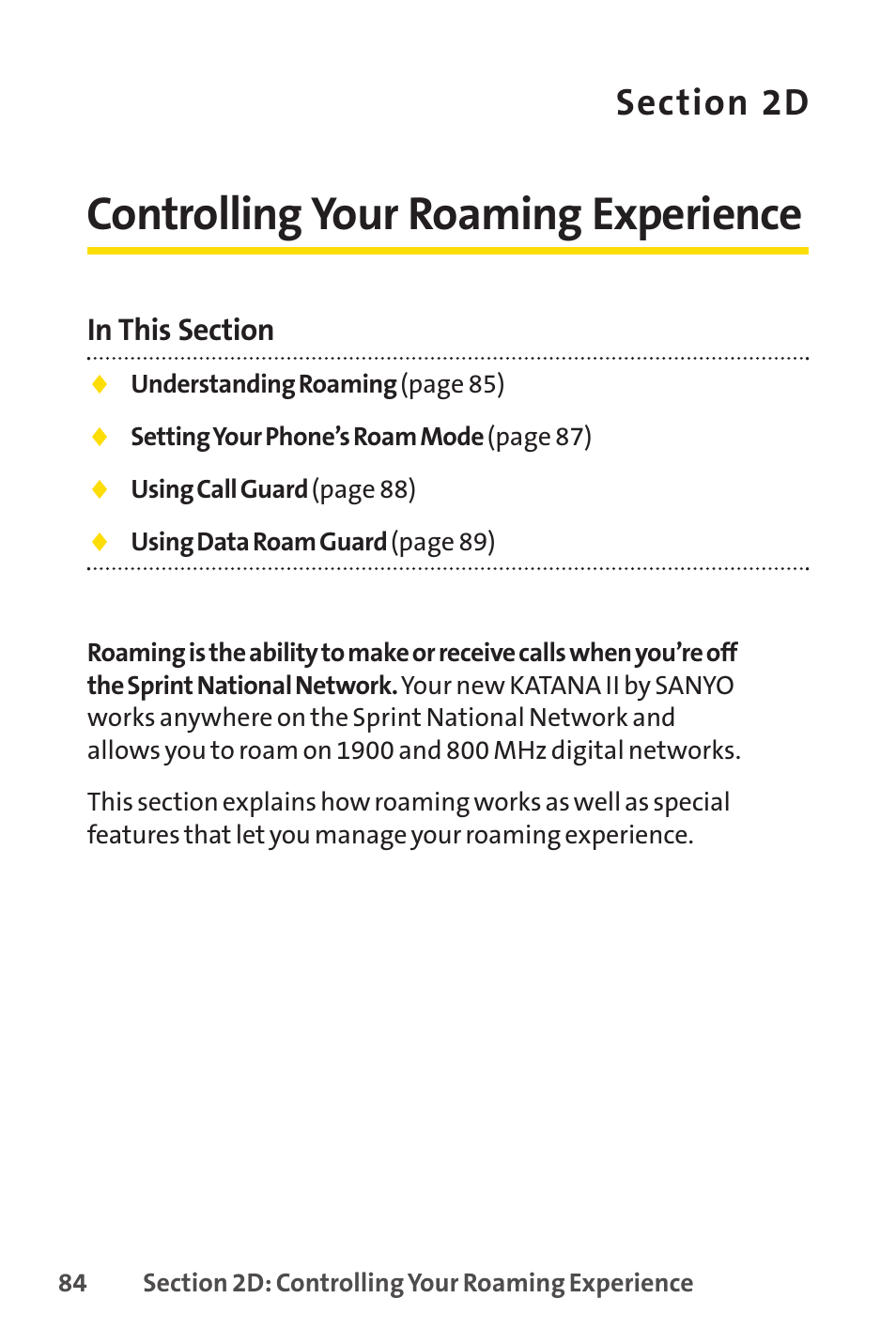 Controlling your roaming experience | Sprint Nextel Telephone User Manual | Page 100 / 236