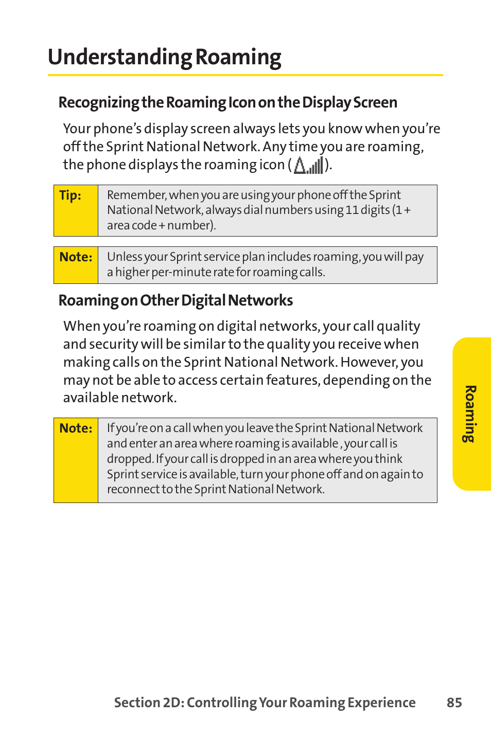 Understanding roaming | Sprint Nextel Telephone User Manual | Page 101 / 236