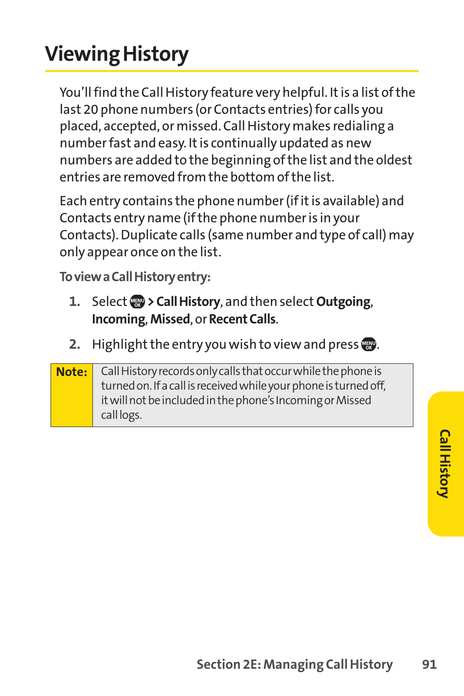 Viewing history | Sprint Nextel Telephone User Manual | Page 107 / 236