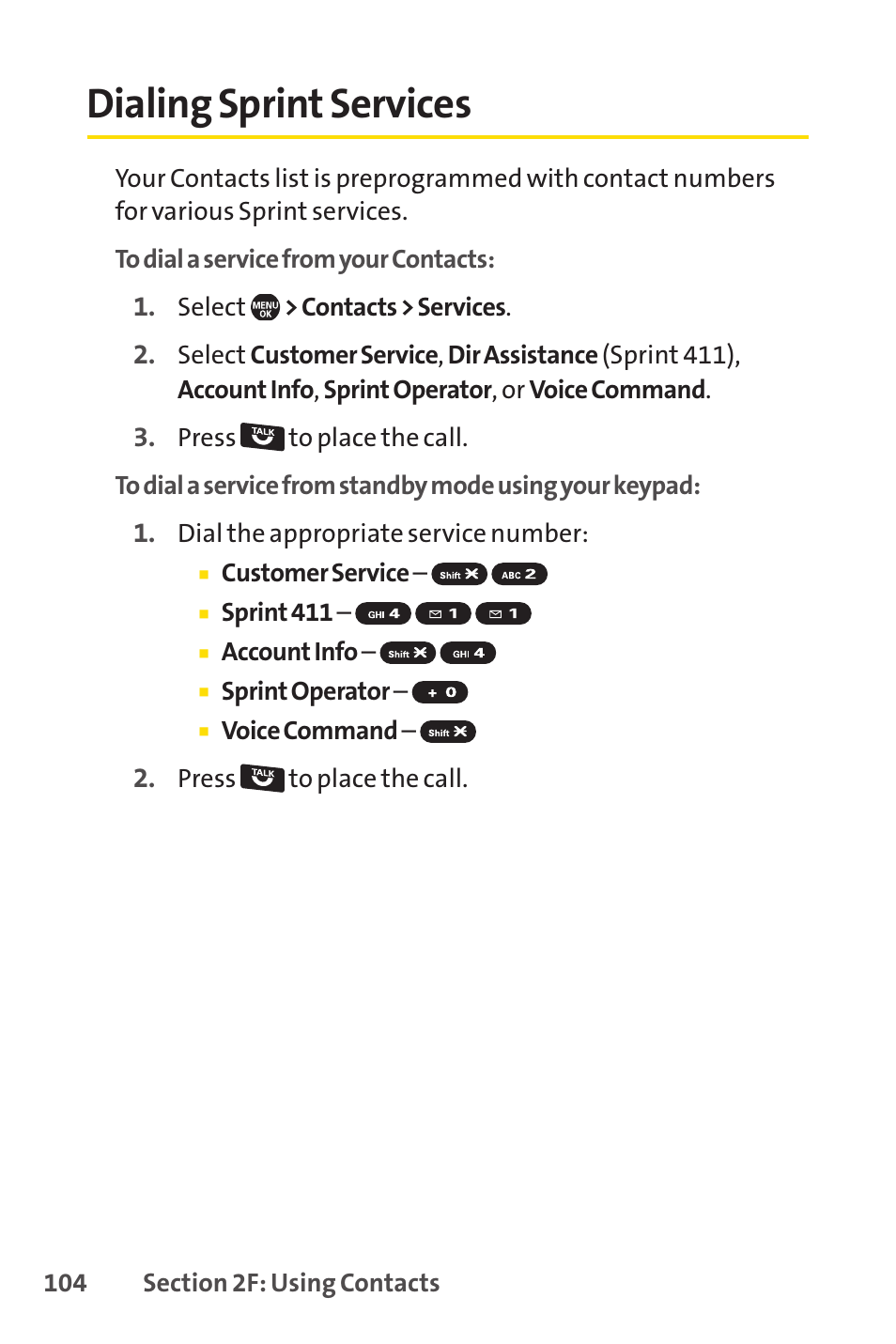 Dialing sprint services | Sprint Nextel Telephone User Manual | Page 120 / 236