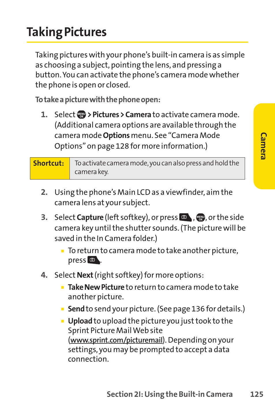 Taking pictures | Sprint Nextel Telephone User Manual | Page 141 / 236