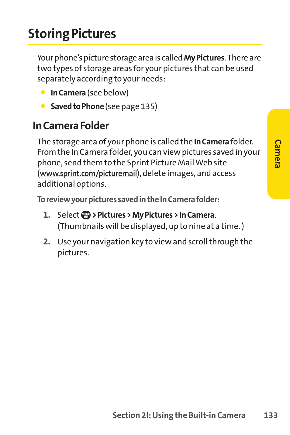 Storing pictures | Sprint Nextel Telephone User Manual | Page 149 / 236