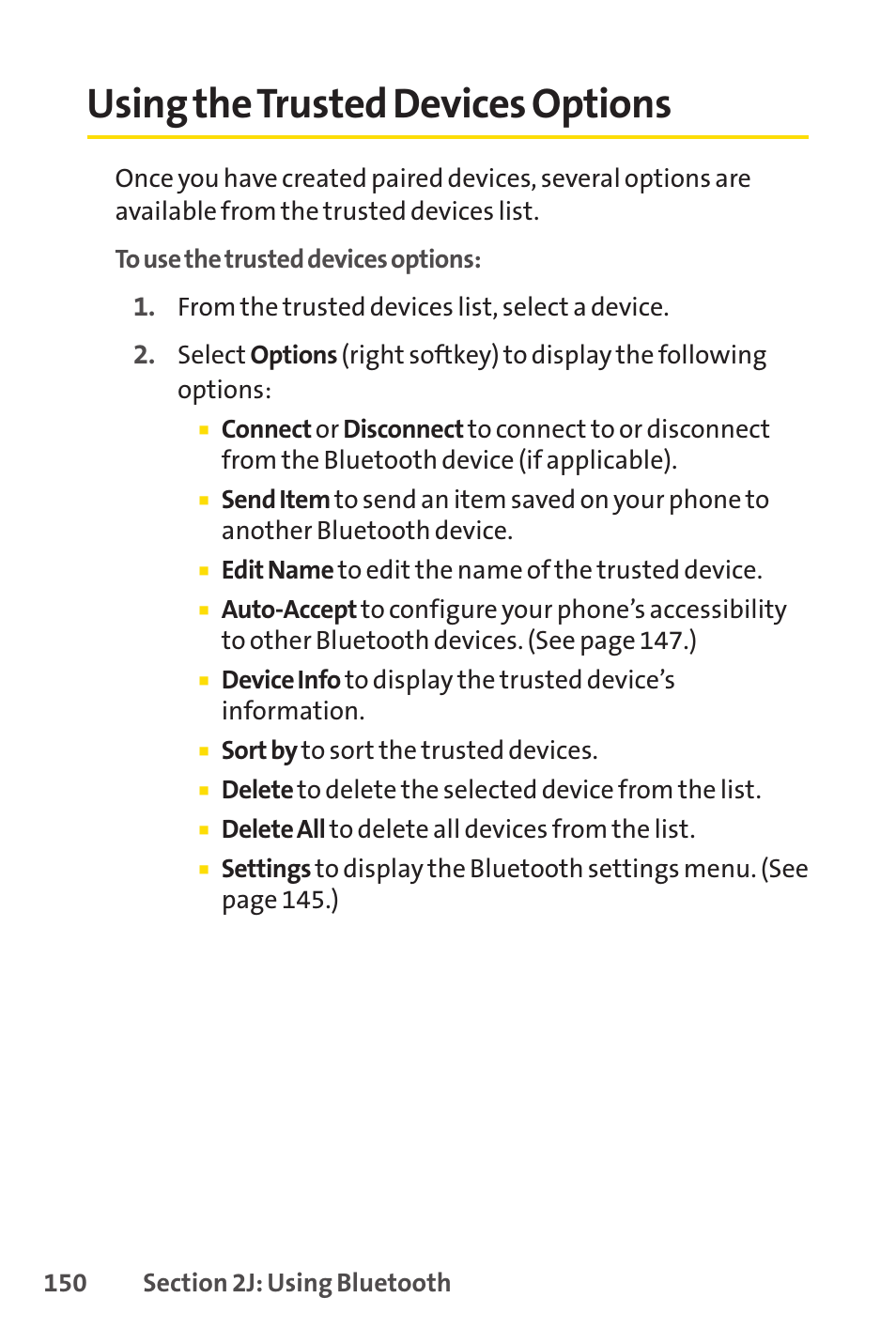 Using the trusted devices options | Sprint Nextel Telephone User Manual | Page 166 / 236